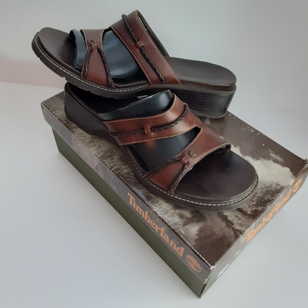 VINTAGE Timberland "Dinner 4 Two" leather slide, Size 9.5 w/OG box, tag